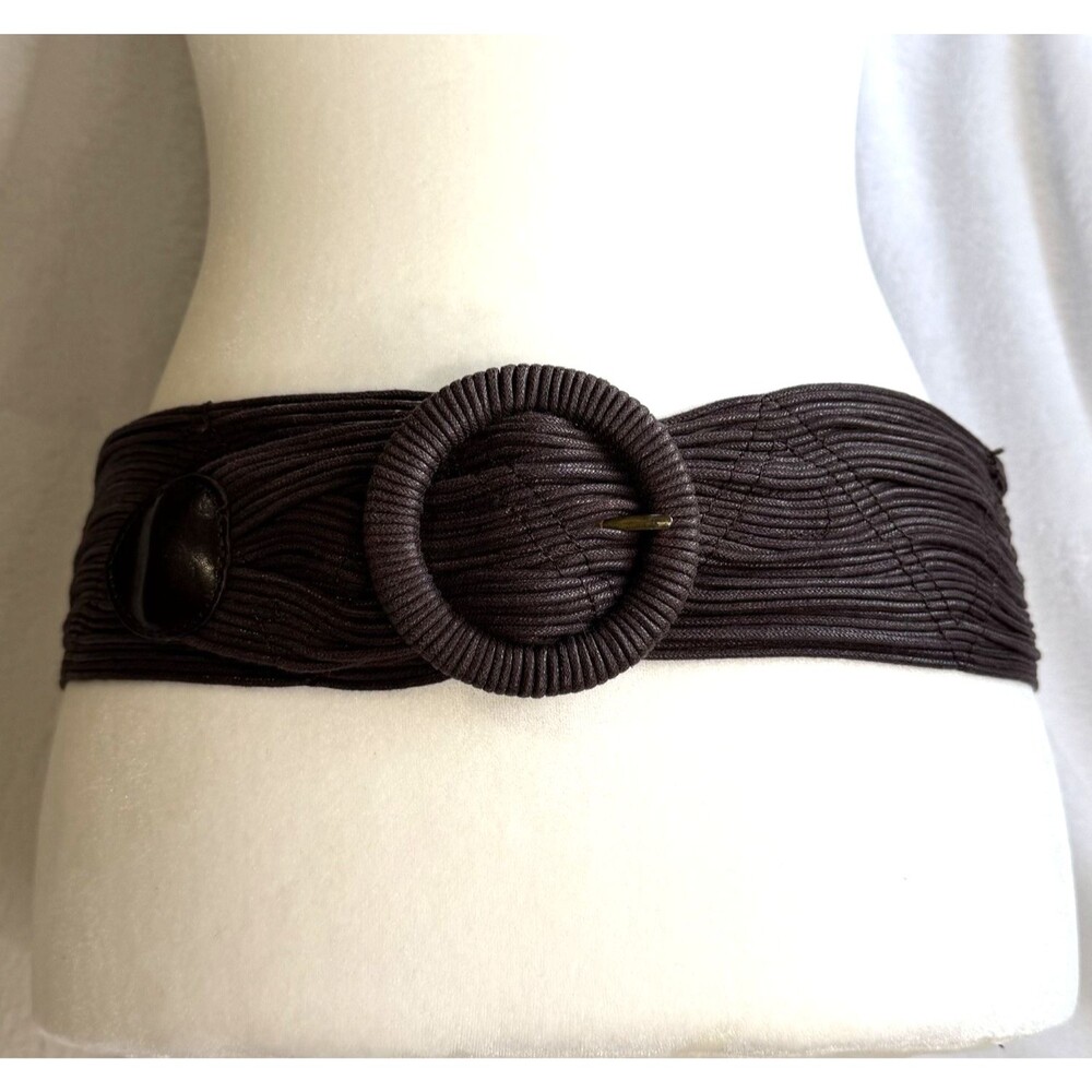 Coldwater‎ Creek Brown Wide Woven Cotton Belt Faux Leather Accents Statement S/M